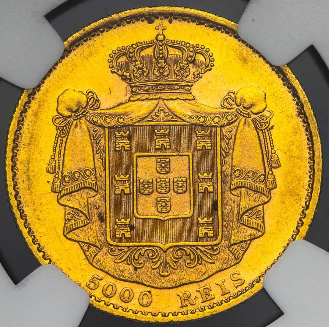 NGC-MS61 金貨 ポルトガル 5000レイス 1889 ルイス1世
