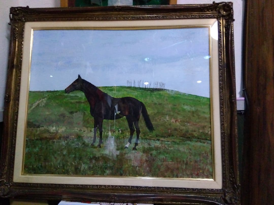 絵画　競馬　ハイセイコー　額装油彩画
