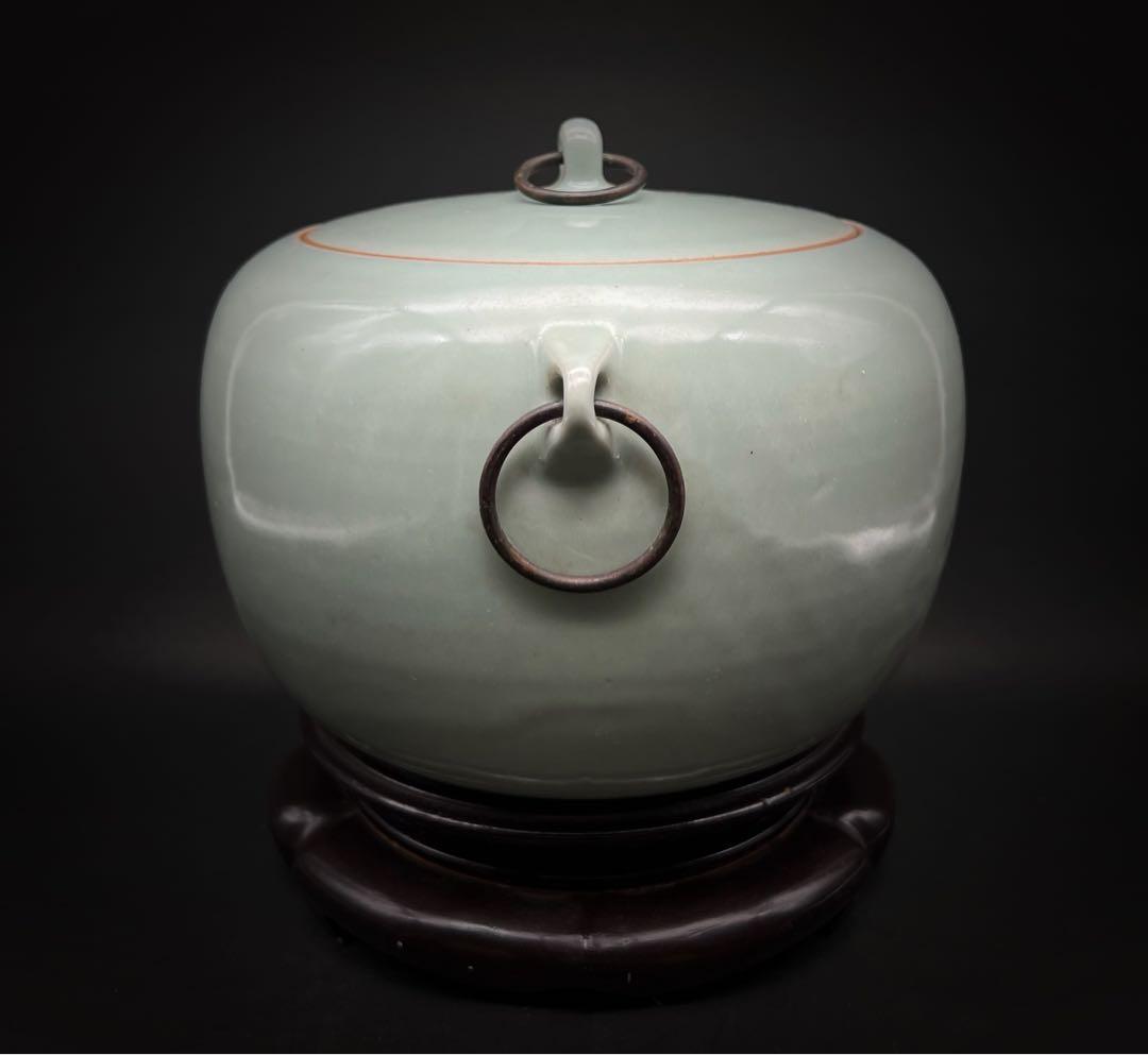 中国美術 古玩 青磁雙耳壺　お茶入れ　茶筒 茶道具