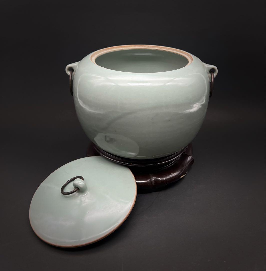 中国美術 古玩 青磁雙耳壺　お茶入れ　茶筒 茶道具