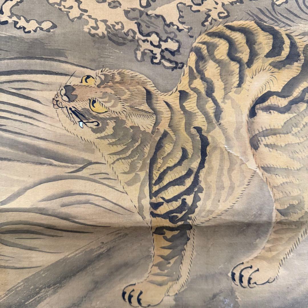 K5 仙厓義凡「龍虎高士図」 掛軸 絹本 古画 合わせ箱