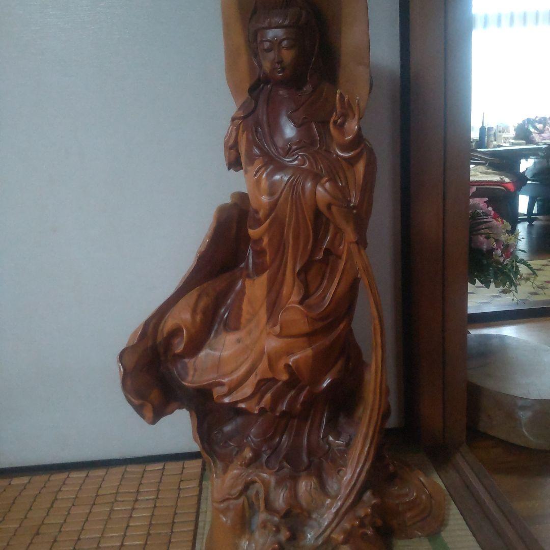 観音菩薩様 約1m 木製 仏像風彫刻 一本の木の根っこで作られてます