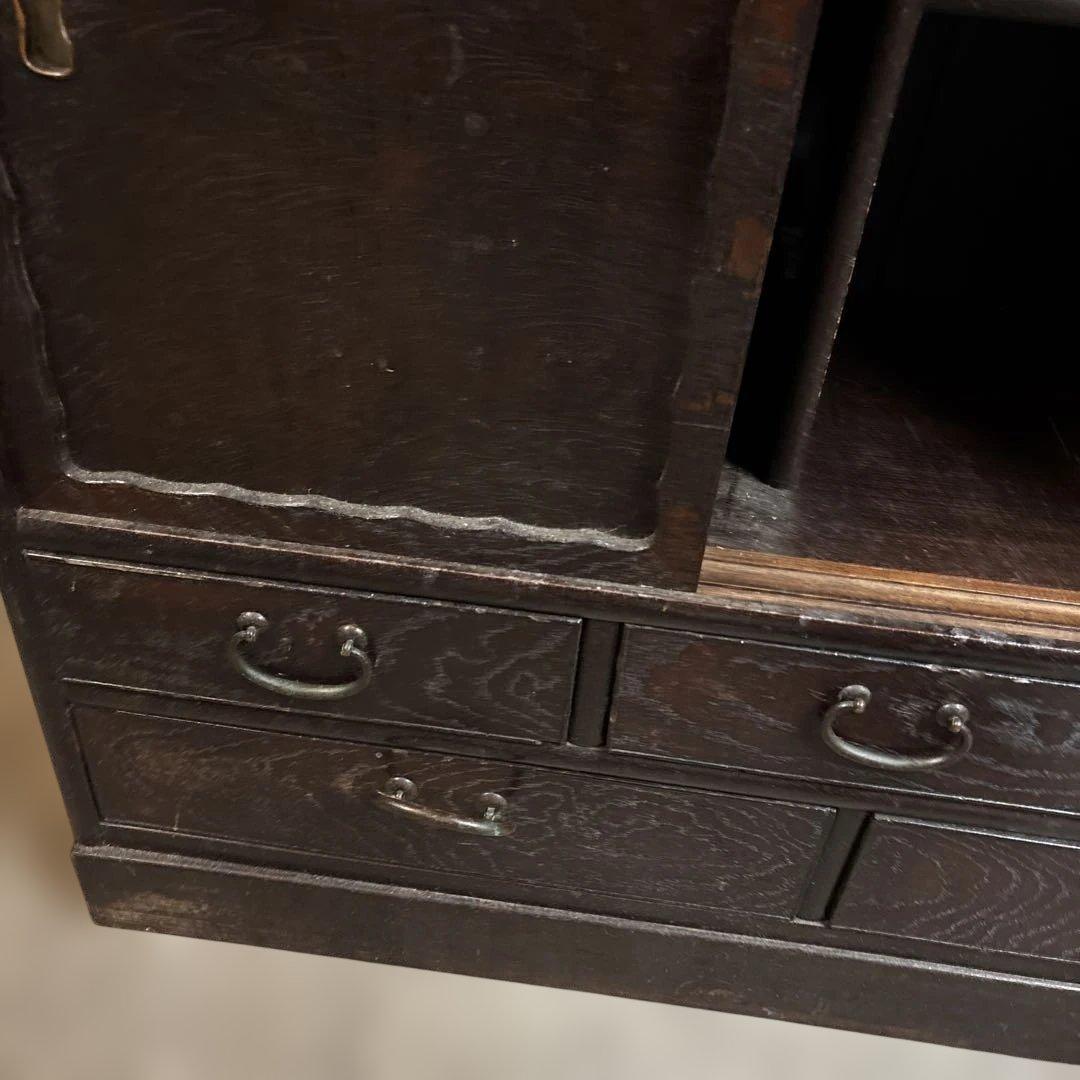 木製ガラス扉付き箪笥　時代家具