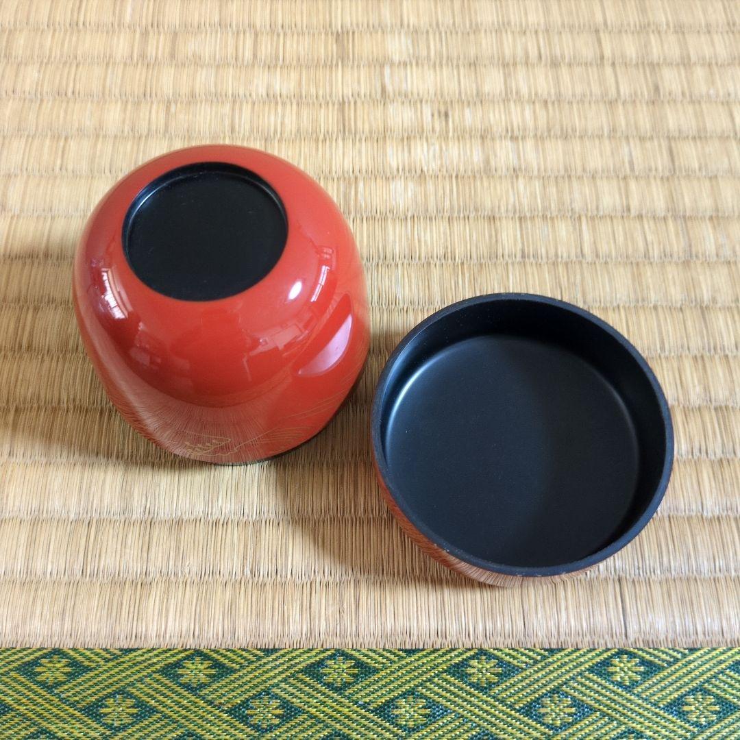茶道具　「朱塗鶴蒔絵　中棗」 　　　　　　　　知斉 作