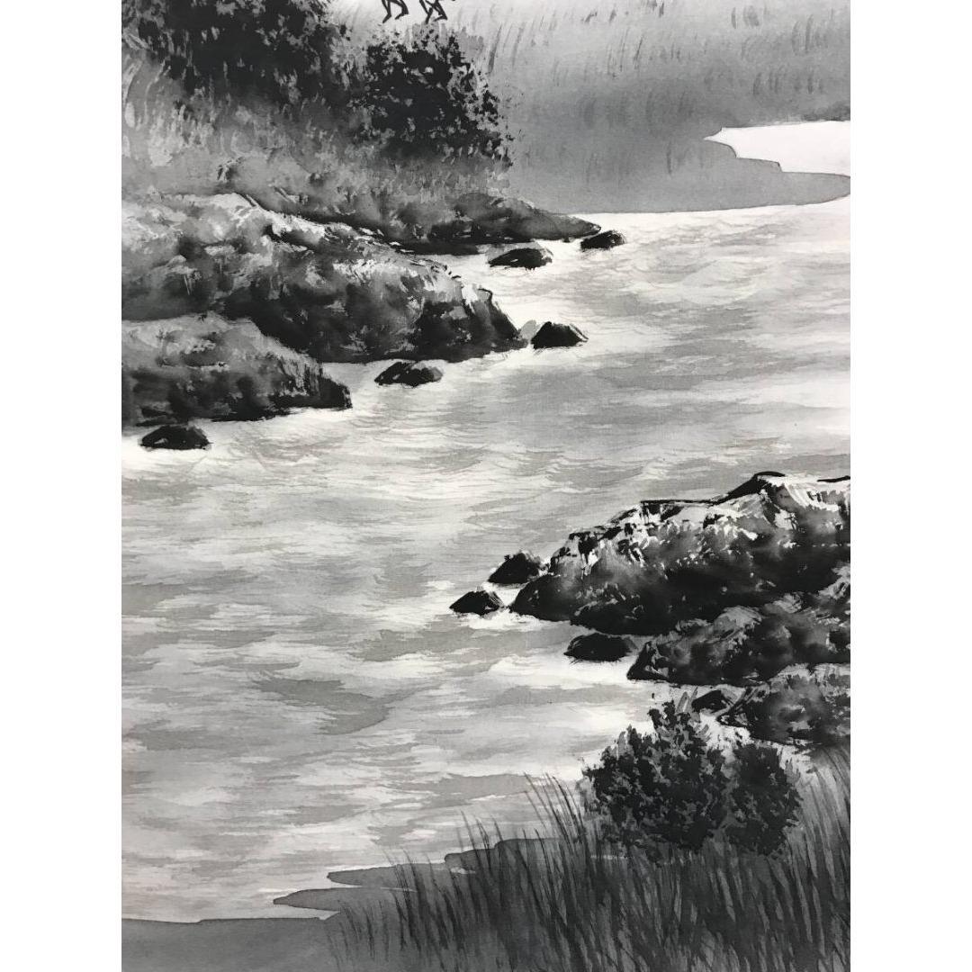 真作/片山孝雄/水墨山水図/山水人物図/掛軸/名家伝来/AK-807
