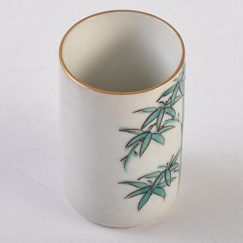 茶道具　渋草焼　渋草柳三作　色絵竹文　茶布筒　共箱　V　8990