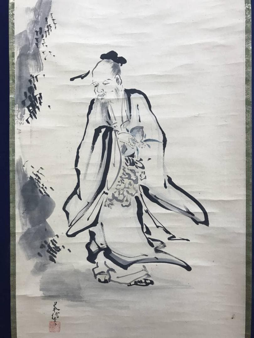 真作/狩野岑信/桃仙人花鳥図/東方朔/尾長鳥図/三幅対/名家伝来/AE-205