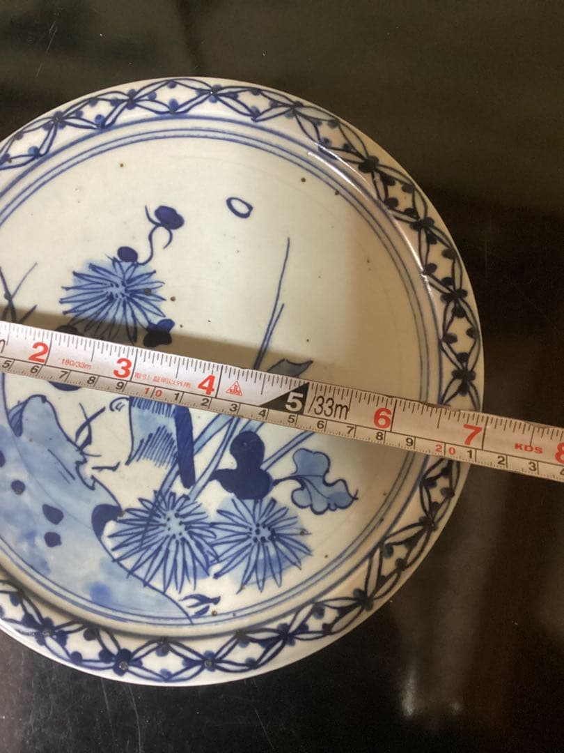 古美術　初期伊万里　染付花鳥文中皿　時代物江戸前期