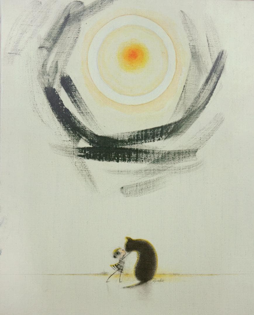 油絵 菅家令子 絵 絵画インテリア額付(青緑＋銀)F3-092018子猫犬女の子