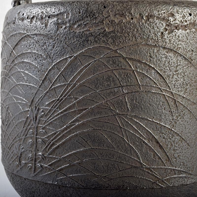 煎茶道具　南部鉄器　金澤雀州造　薄文　筒形　鉄瓶　鉄壷　D　R7746