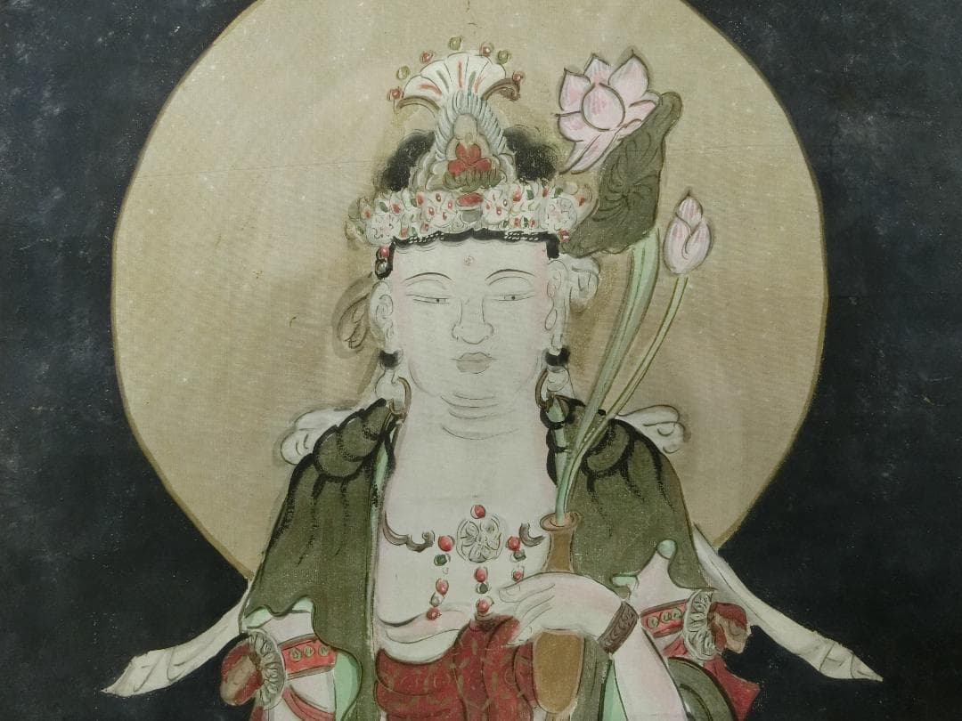 処分価30（金）22時まで【掛軸　仏画　観音様　色彩画・74・軸　骨董古美術】◆