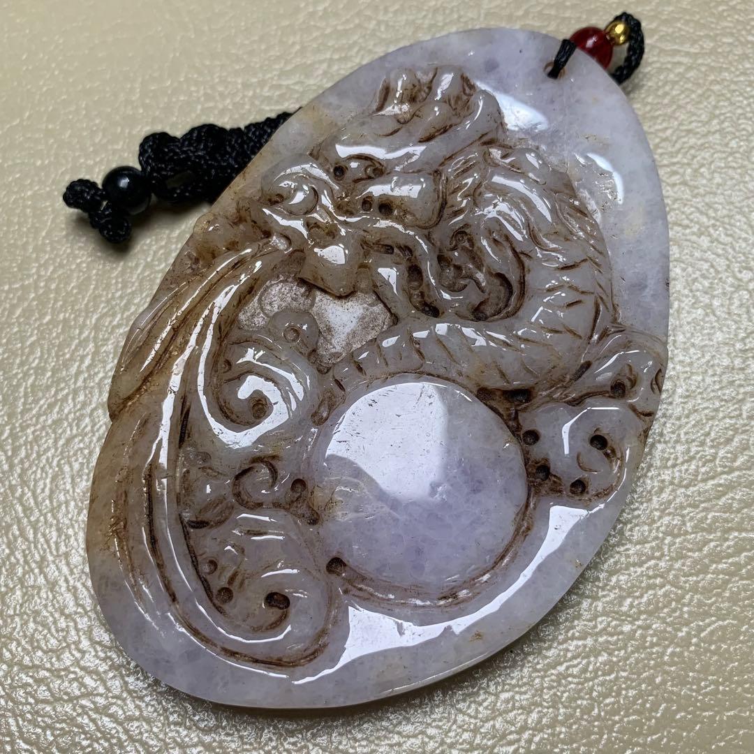 旧家蔵出　清国時代物　本物保証品　ヒスイ　翡翠 雲龍呑玉　翡翠本物保証お守り根付