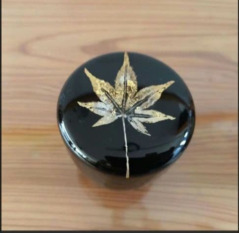 茶道具　棗　なつめ　真塗　茶道　　茶筒　紅葉　黒