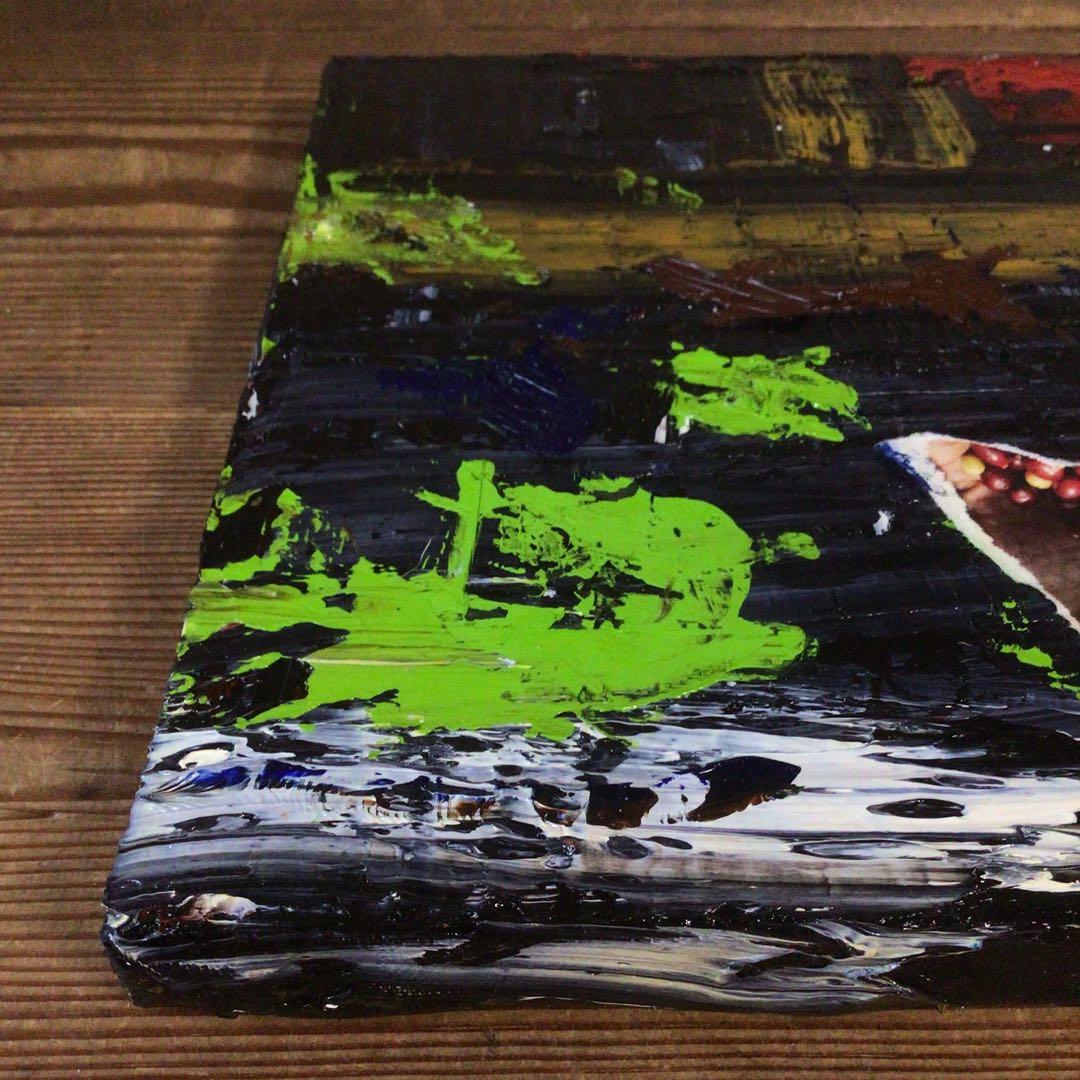 No4127 額装　作者不明　コラージュ画　油彩画　抽象画　現代アート　送料無料