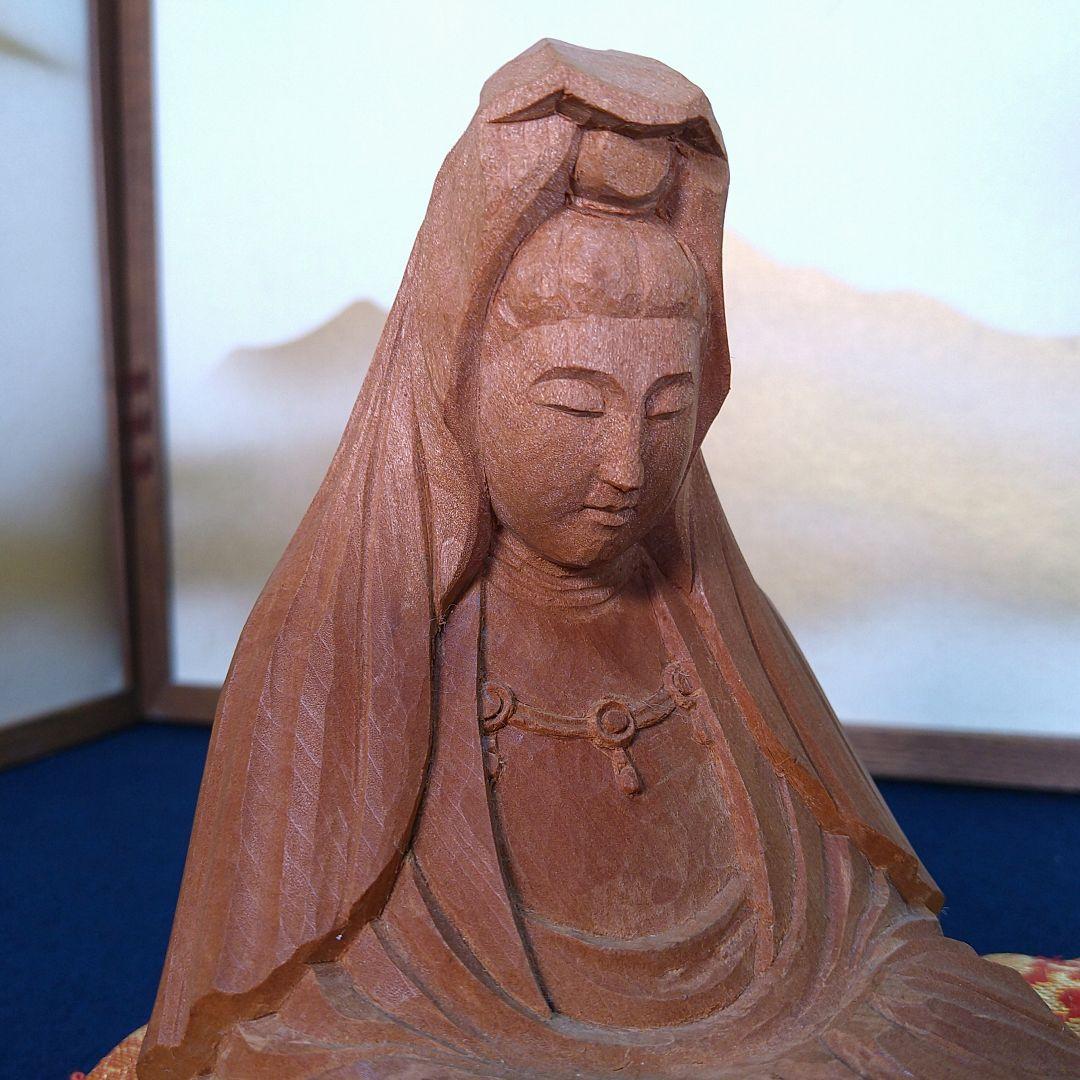 AC94 得地秀生作 白衣観音菩薩 木彫 共箱 共布 略歴付 富山県福光生 美品