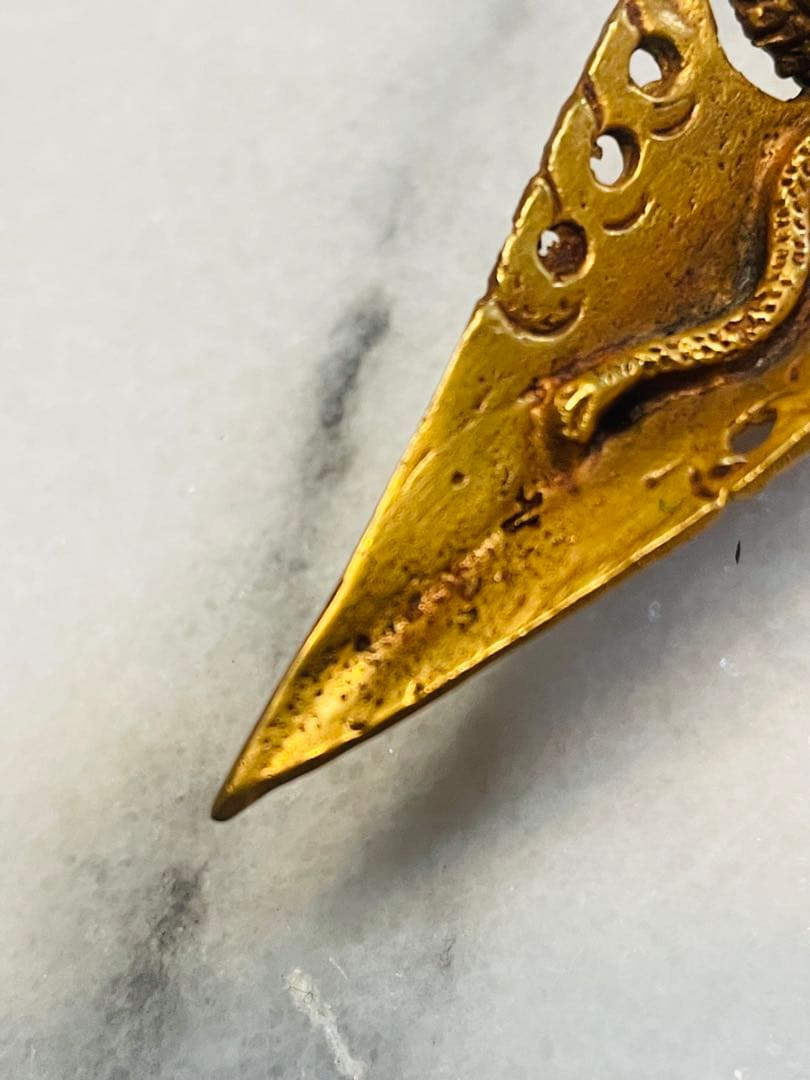 チベット密教 新品 プルパ 金メッキ　龍　金剛杵　約12センチ 594