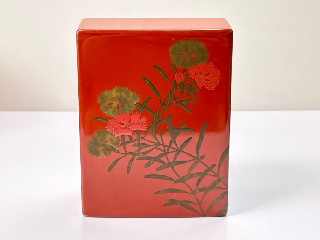 【未使用】時代漆芸 木製 菊紋蒔絵 螺鈿象嵌箱 蓋物 小物入れ R7112344