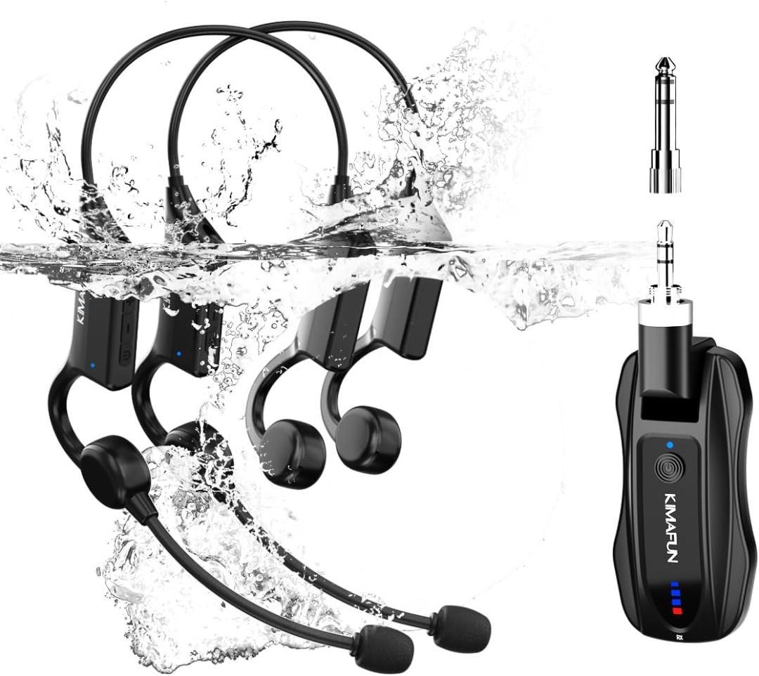 KIMAFUN 完全防水ワイヤレスマイク 2人用 2.4Gヘッドセットマイク