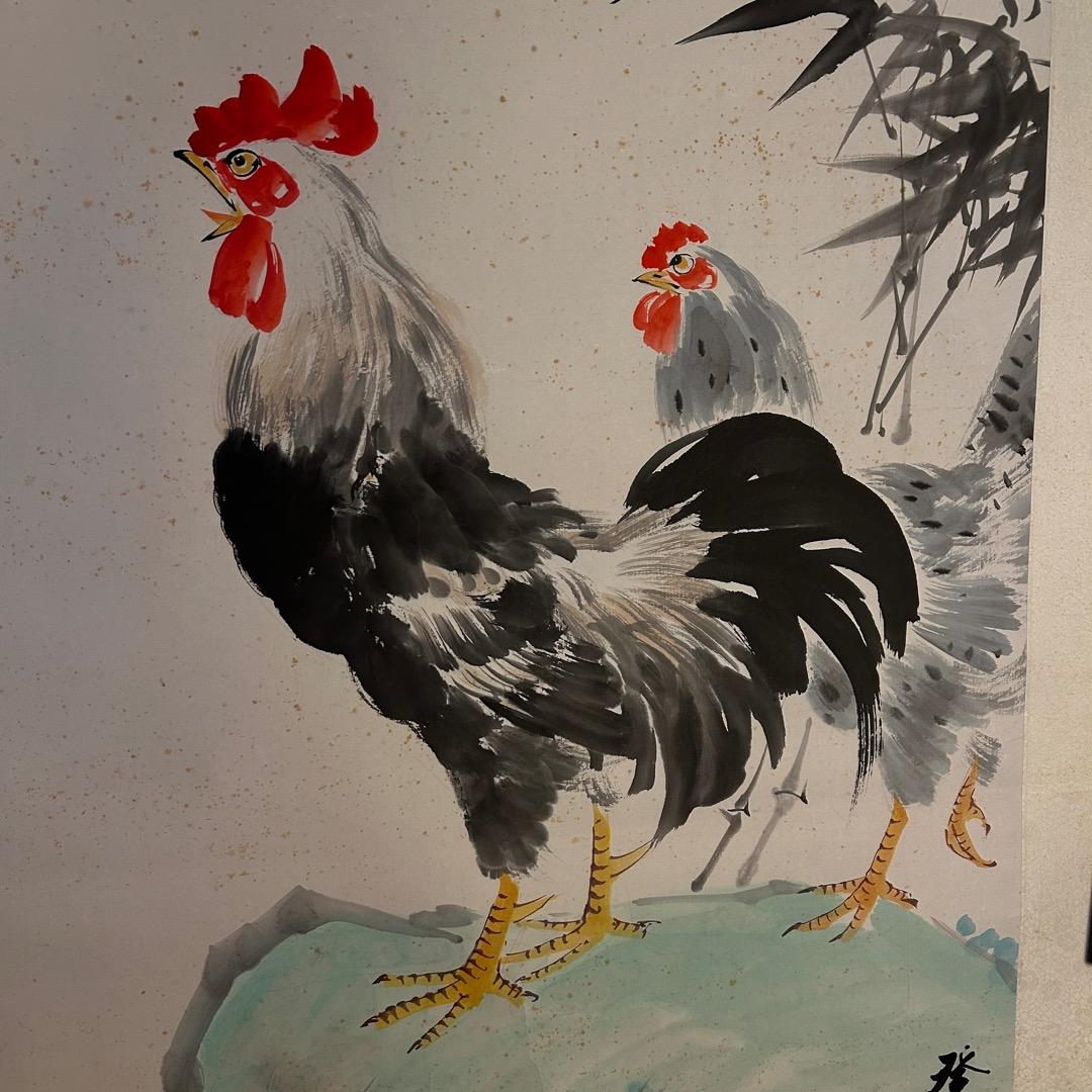 唐逸 鶏図 掛軸 中国古美術 書画QS-6