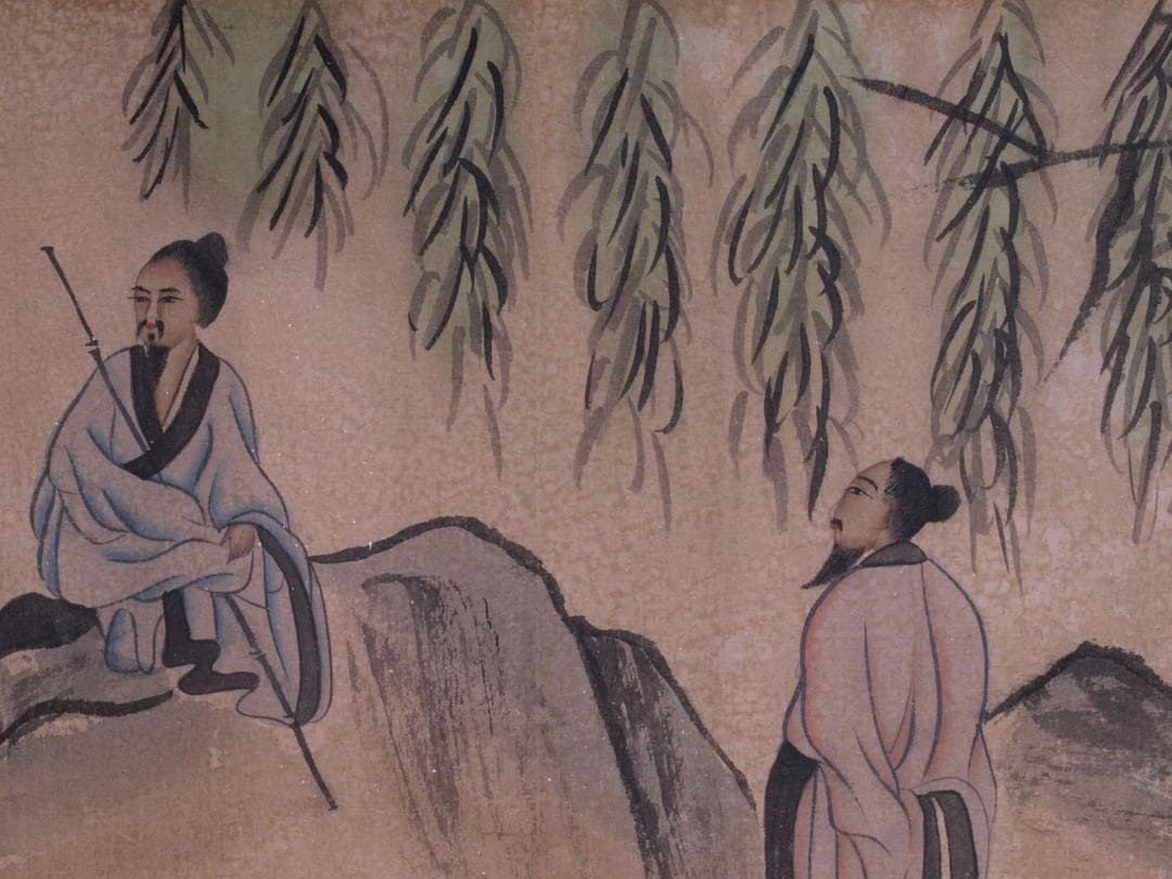 骨董 博物館共箱　中国清時代肉筆掛け軸　絵冊　群賢図 AK226A11-4