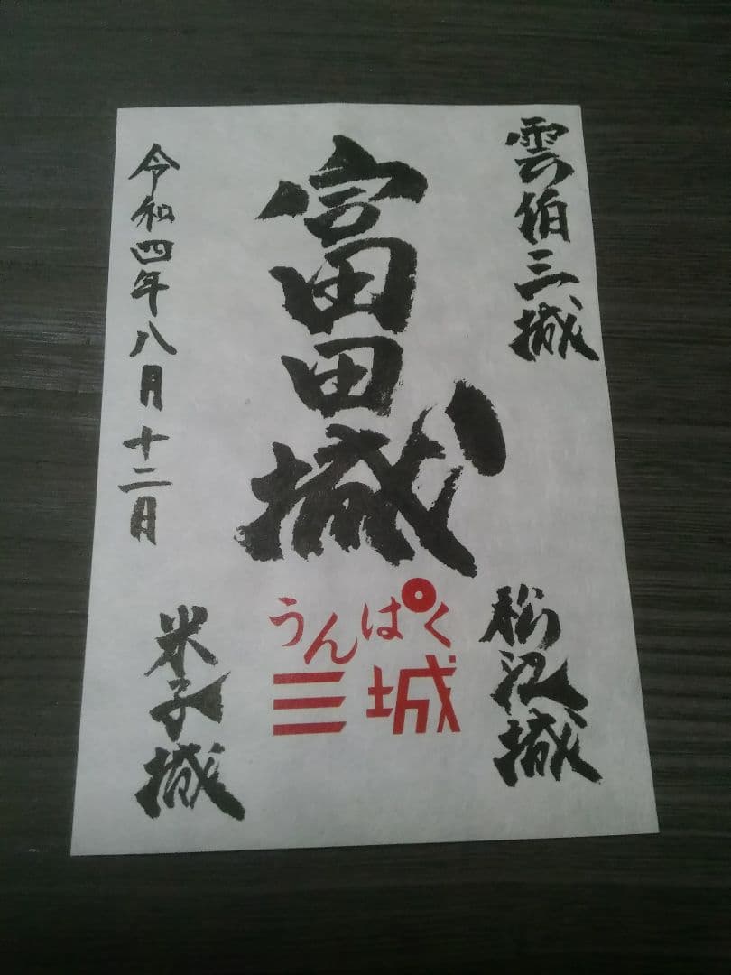 雲伯三城　御城印　松江城　富田城　米子城　直筆手書　お城フェス限定　うんぱく三城