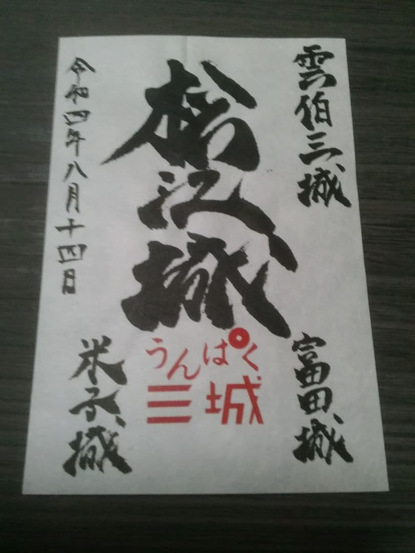 雲伯三城　御城印　松江城　富田城　米子城　直筆手書　お城フェス限定　うんぱく三城