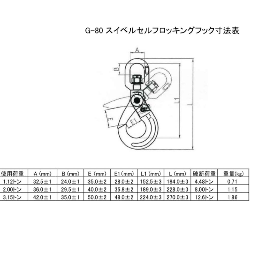 ラッチロックフック、スイベル付、3.15t用 、4個セット