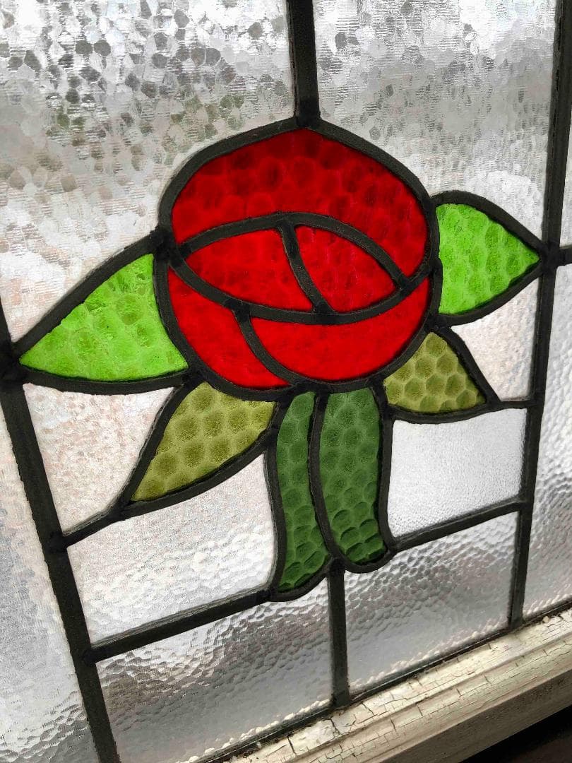 英国アンティーク薔薇ステンドグラス窓枠/店舗什器/ショップH16