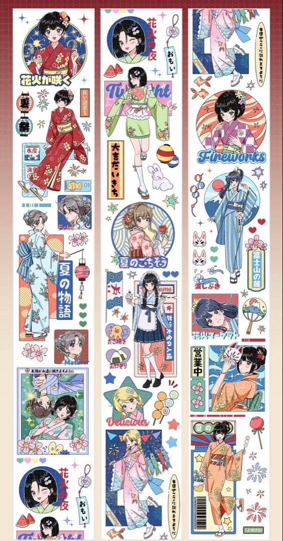 【9437】海外　3/5/巻　貝殻光マスキングテープ　女の子　祭り　夏　人物系