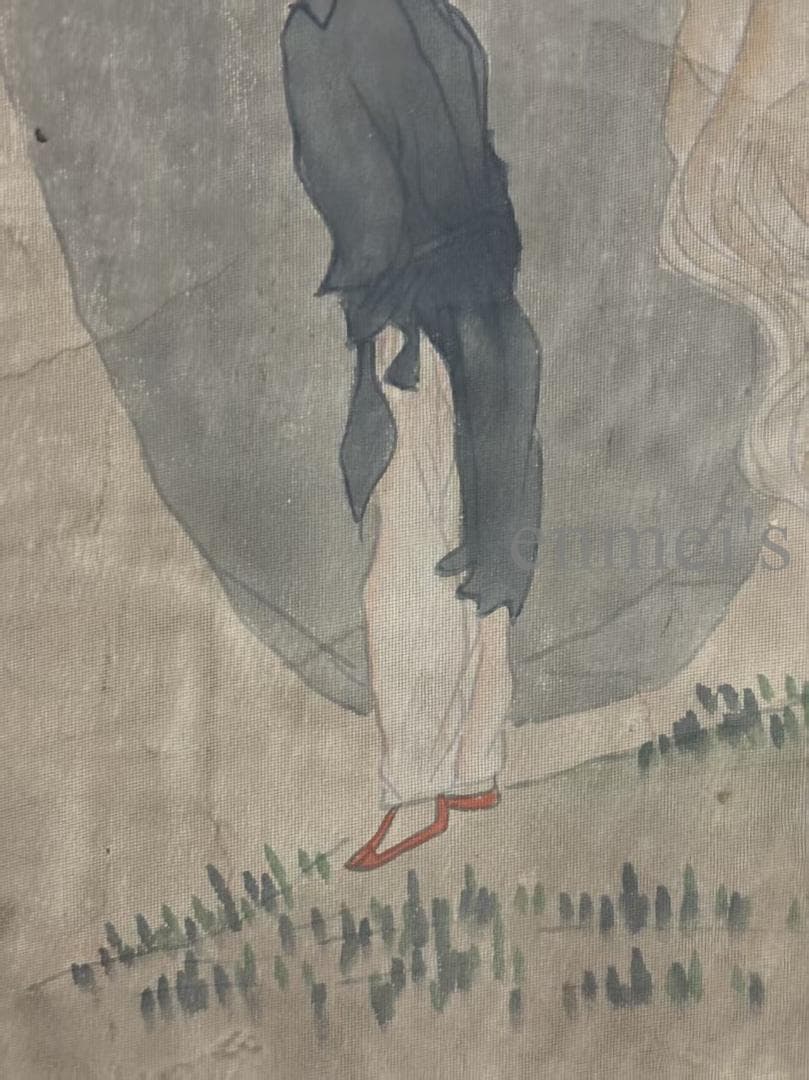 中国古美術 明代 唐寅 人物図 絹本 三尺 手描き 掛け軸 巻き物 書画 中堂画