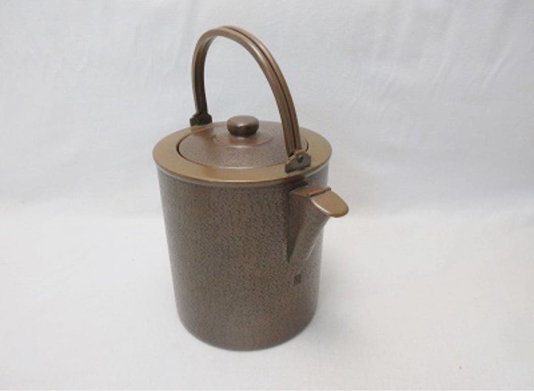 美品 茶道具 島倉堂製 銅 水注 やかん 薬缶 口蓋付 銅印 重さ約0.9KG