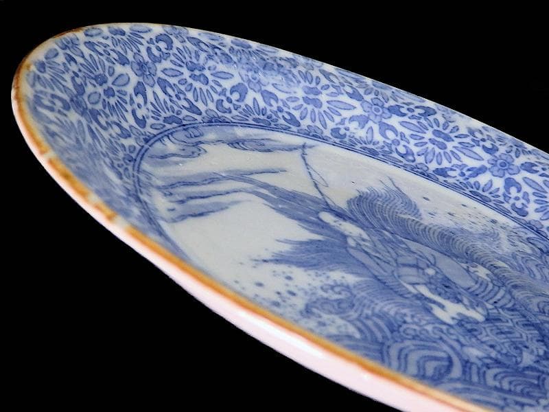 伊万里　染付　型刷印判　浦島太郎の図　６寸皿　S317 AS-fbpp