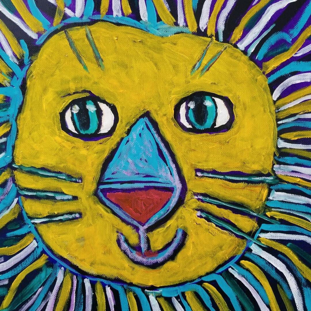 キャンバス油絵　専用　カラフルなたてがみの かわいいライオン