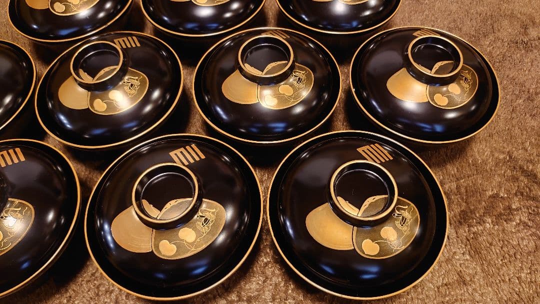 輪島塗　漆器　蒔絵　金蒔絵　蛤の図　蓋椀　菓子椀　蔵出し　10客