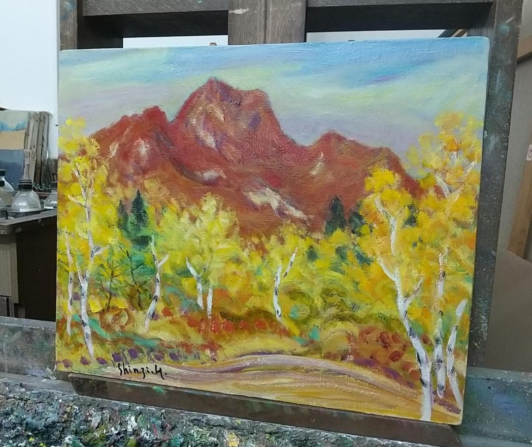 絵画 油絵 F8「妙高晩秋」油彩画 風景画 アート 妙高山