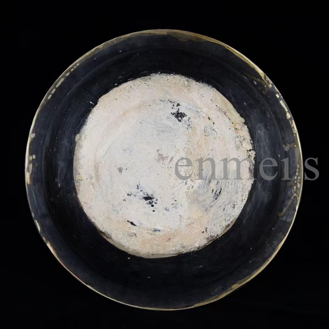 中国古美術・磁州窯風 人物紋 大型陶器鉢（折沿盆）・純手描き・陶器・茶道具・墨彩
