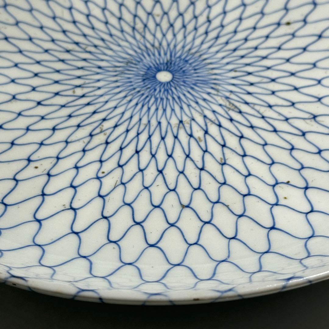 ◆名品 古伊万里 染付 網目文中皿大皿2枚組 江戸時代中期◆