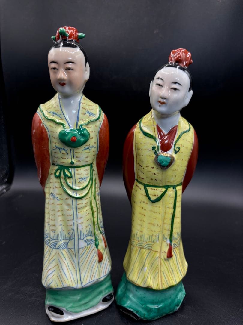 中国美術 古玩 色絵陶人形 陶器人形 高さ約25cm 置物 オブジェ 古董品