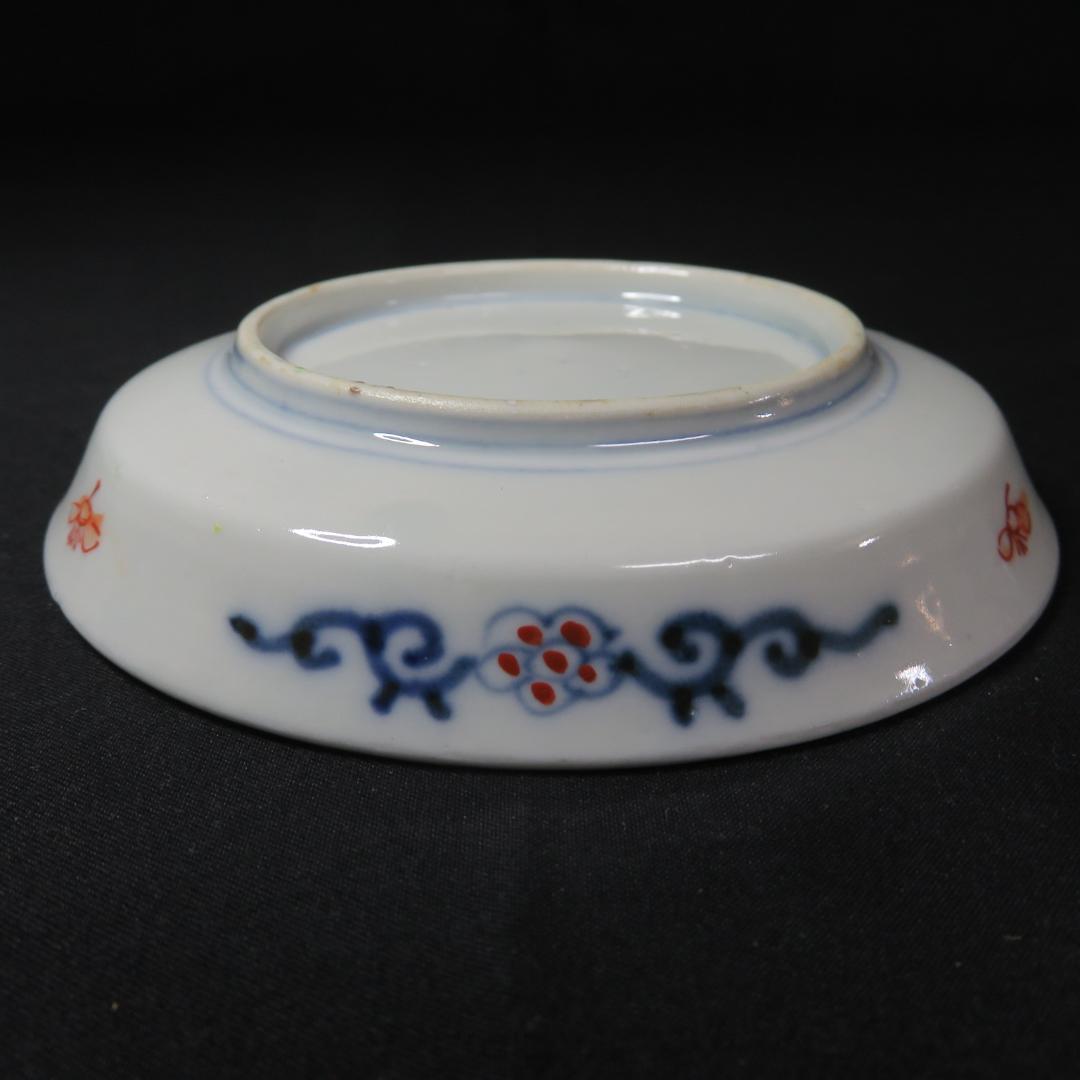 小皿 手塩皿 豆皿 色絵付け 染付 古伊万里 梅と鶴 2枚 明治