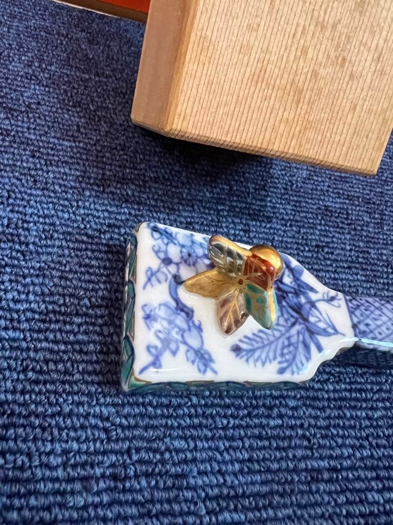 1223 茶道具 香合 染付 羽子板 高野昭阿弥 未使用