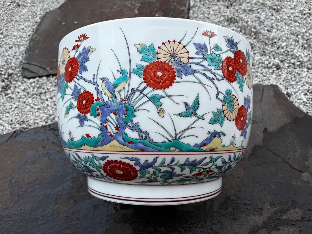 鷹峰　緒方作　大深鉢　火鉢　置物　工芸品　美術品　直径31cm アンティーク