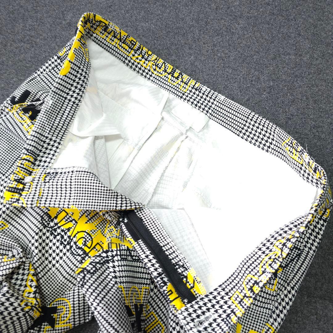 極美品 ジャックバニー グレンチェック柄 ロゴネーム ストレッチゴルフパンツ L