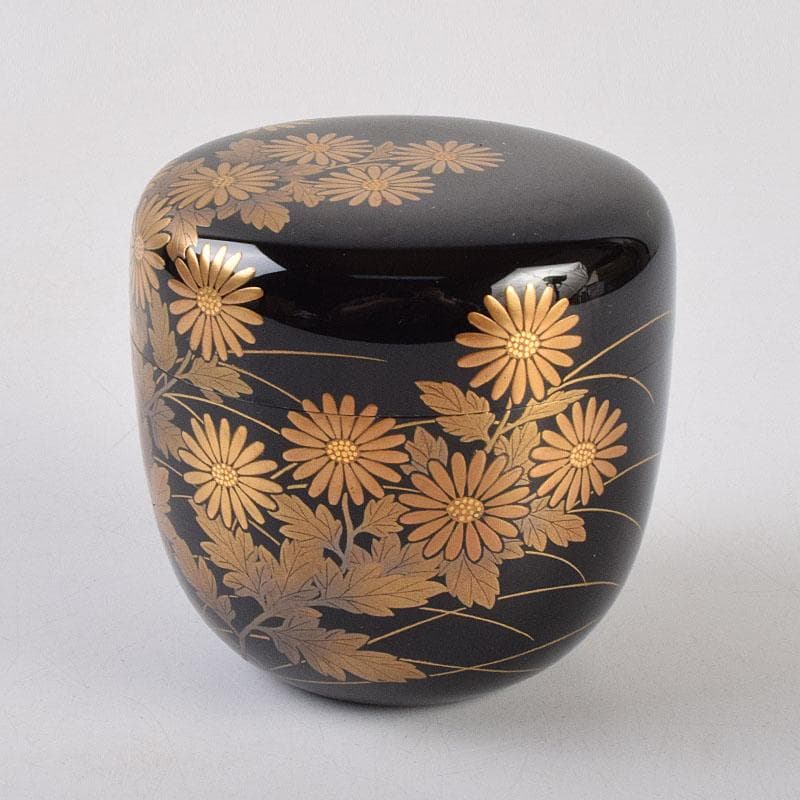 茶道具　輪島塗　佐藤幸一作　小菊蒔絵　棗　共布共箱　M　R9300