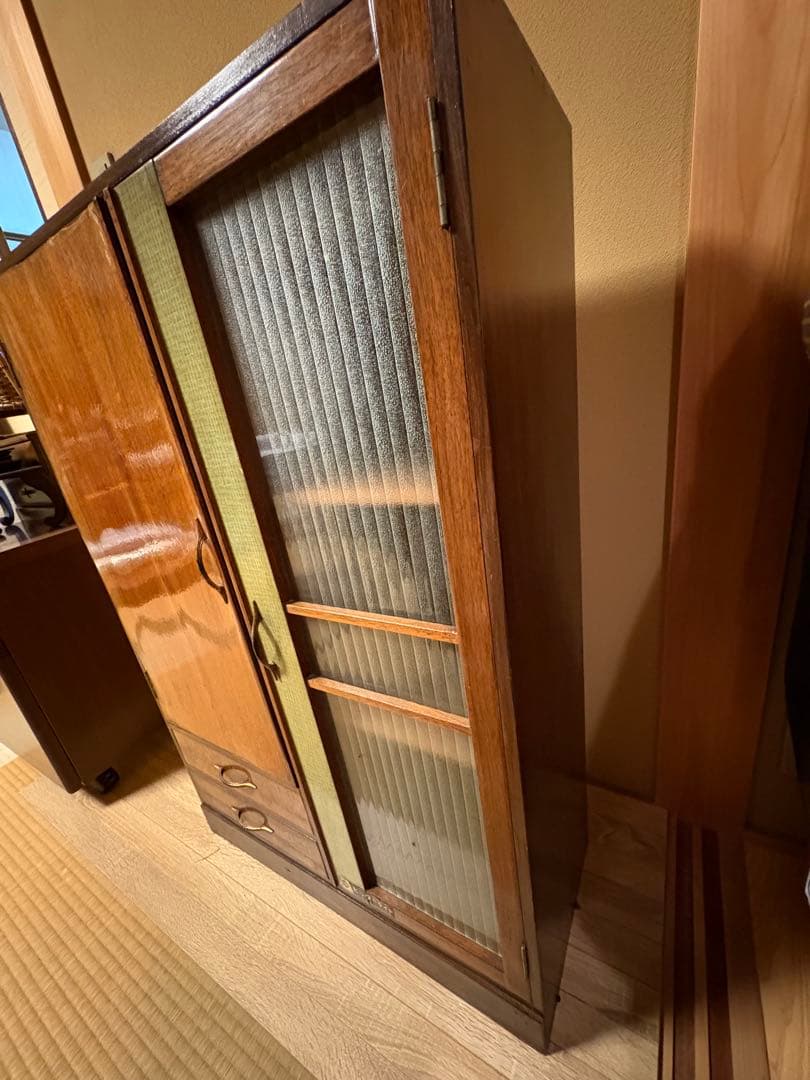 昭和レトロ　書棚　ガラス　キャビネット