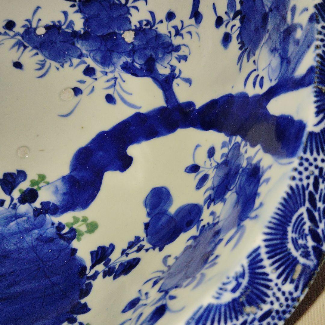 古い染付印判もの　大きめのどっしりした深鉢です　果物を盛っても　お花を浮かべても