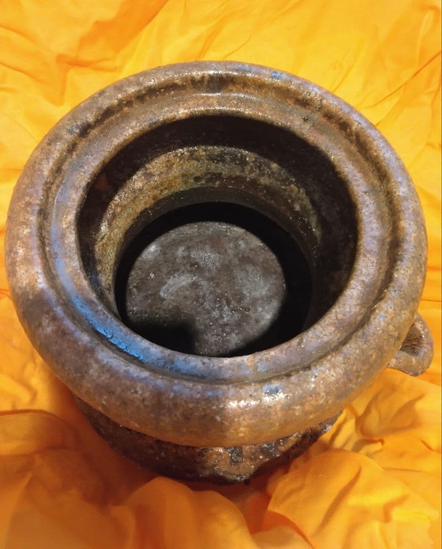 【共箱あり／未使用】茶道具 水指 焼き〆 耳付水指 蓋2種付き 陶芸品 花器