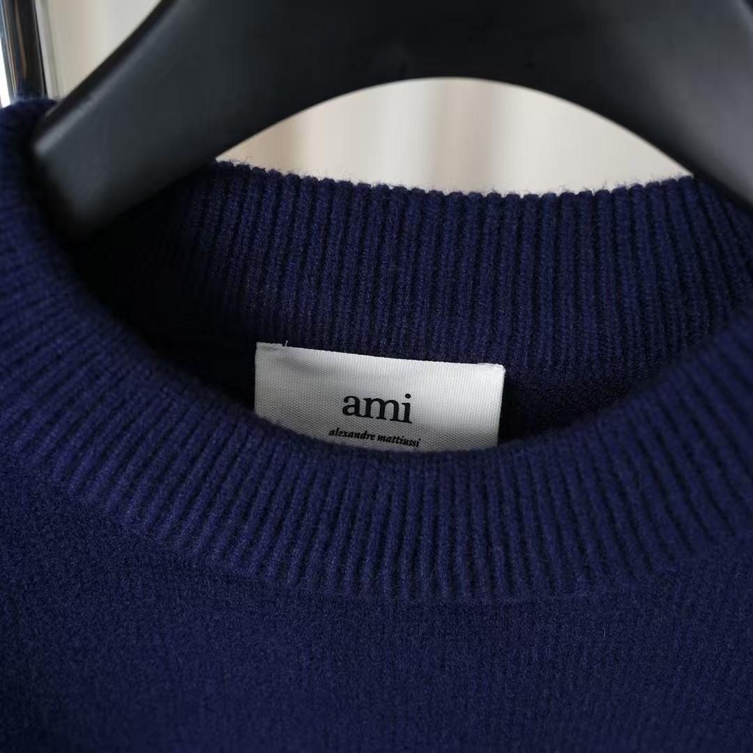 ami ネイビー セーター ハート刺繍 L