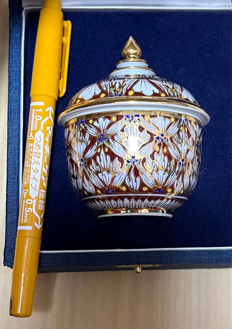 ベンジャロン焼 蓋付き陶器 小物入れ 箱付