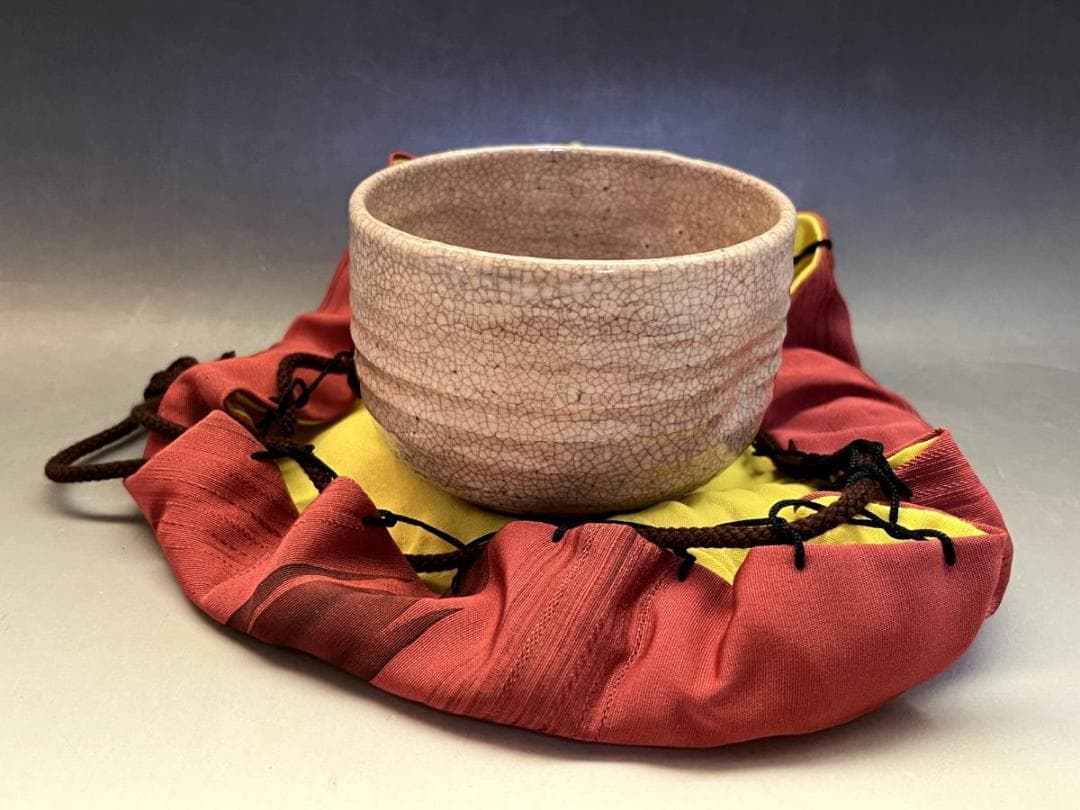 茶碗■古萩貫入碗 割り高台（江戸期）古いお茶道具 えくぼ 時代物 骨董品 希少■