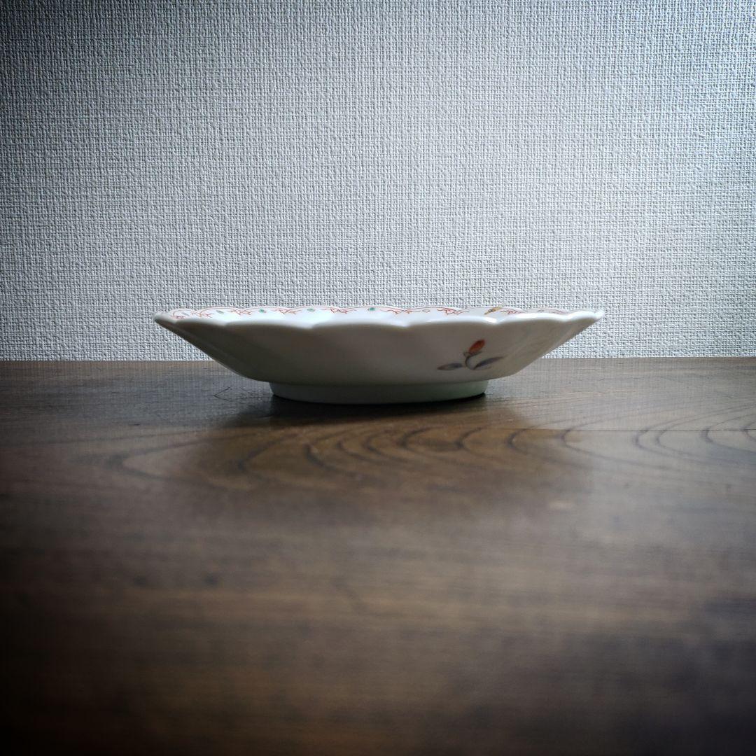 色絵付　皿　鳳凰　ねじり花弁縁　古伊万里　花文　唐草　銘　窯傷　ロ号